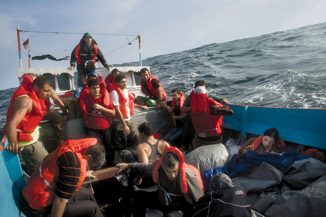 refugees on a boat